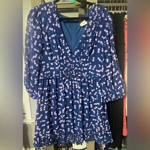 Navy floral long sleeve dress 13/14